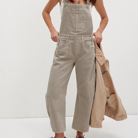 Free People Good Luck Overalls Women's Size Medium Cobblestone NWT $148 - Picture 3 of 8